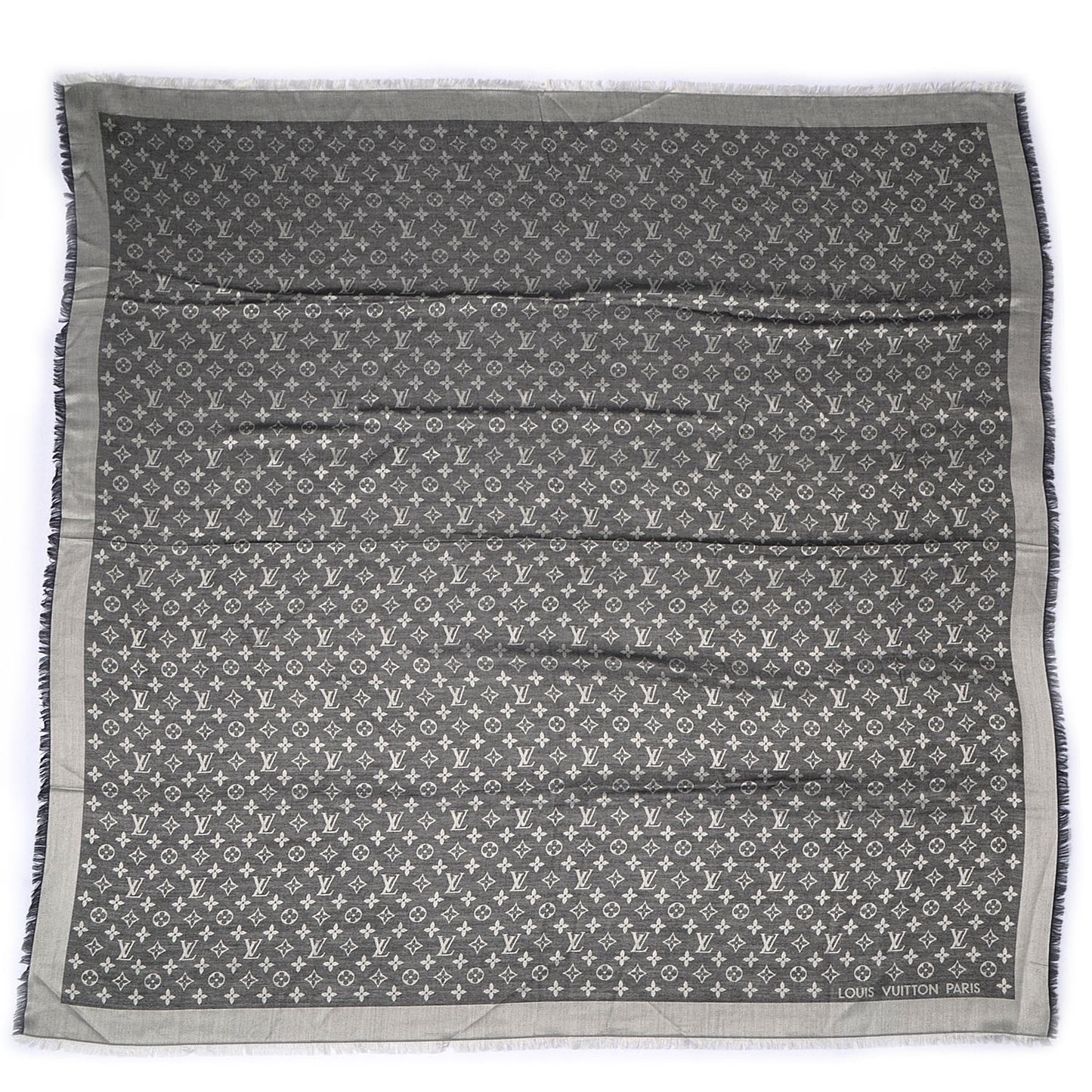 Silk Wool Monogram Denim Shawl Black
