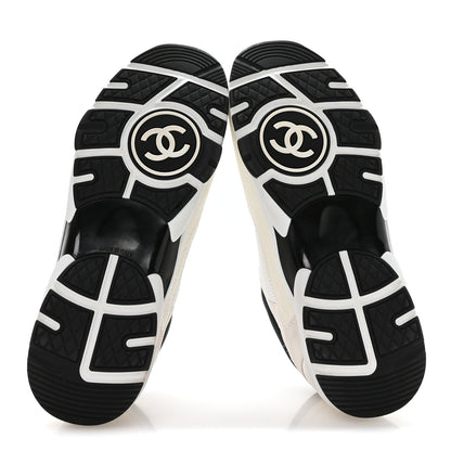 Chanel Mesh Suede Calfskin Grained Calfskin Womens CC Sneakers 41 White Black 6 of 8