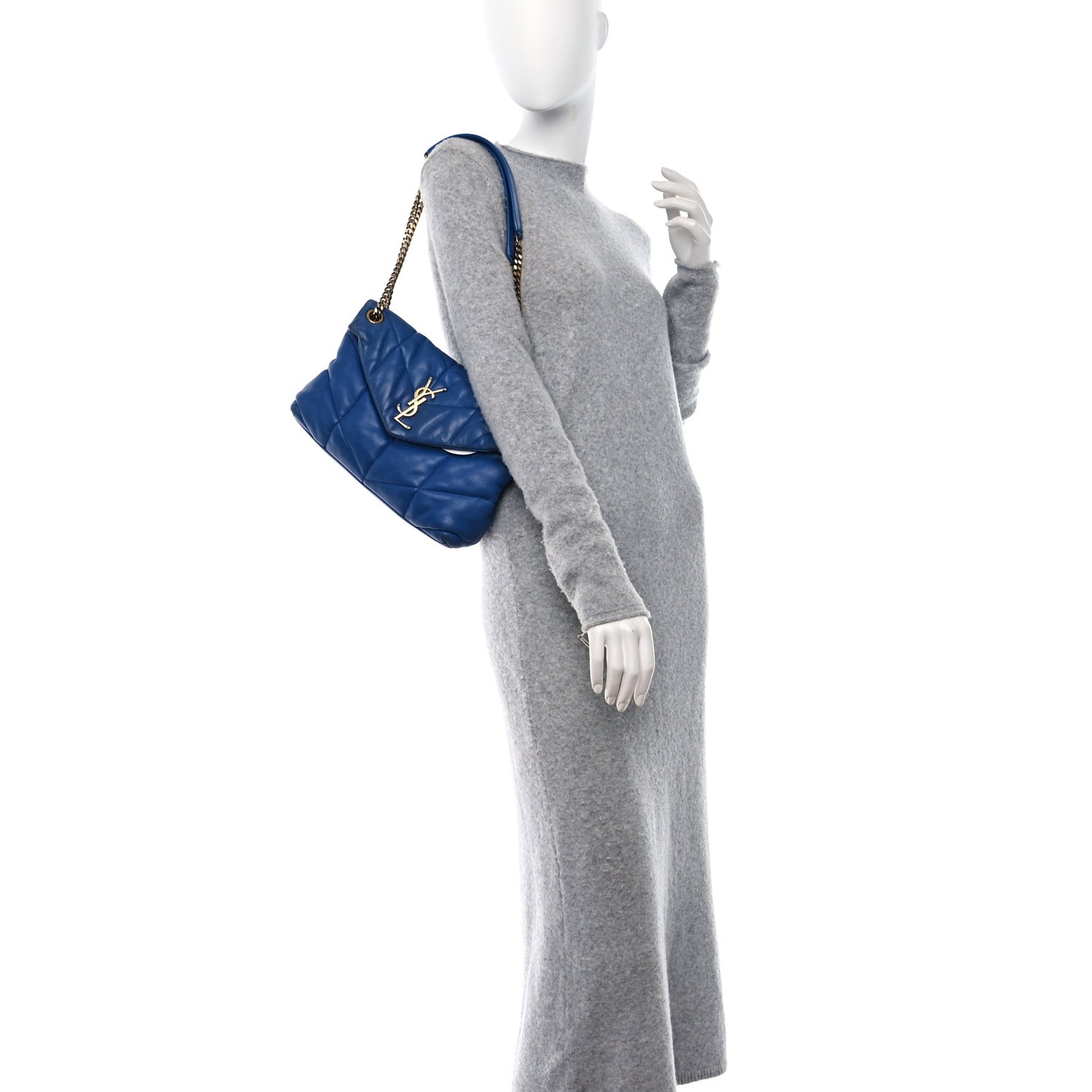 Lambskin Quilted Small Loulou Puffer Monogram Chain Satchel Majorele Blue