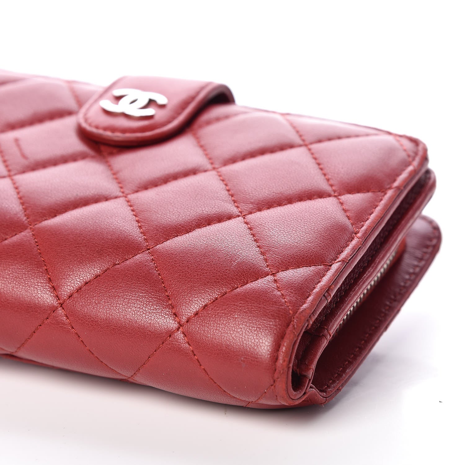 Chanel Lambskin Quilted Zipped Pocket Wallet Red 6 of 15