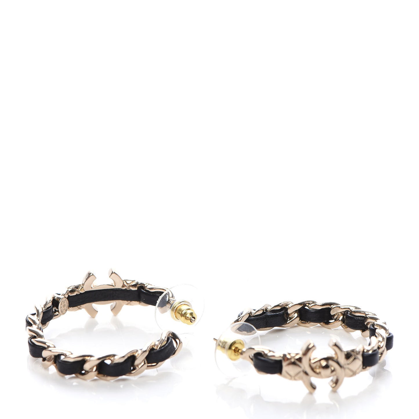 Lambskin CC Turnlock Chain Hoop Earrings Gold Black