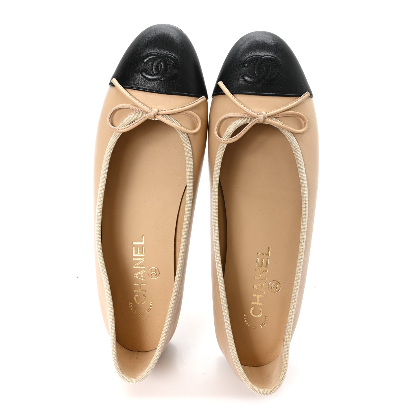 Lambskin Cap Toe CC Ballerina Flats 38.5 Beige Black