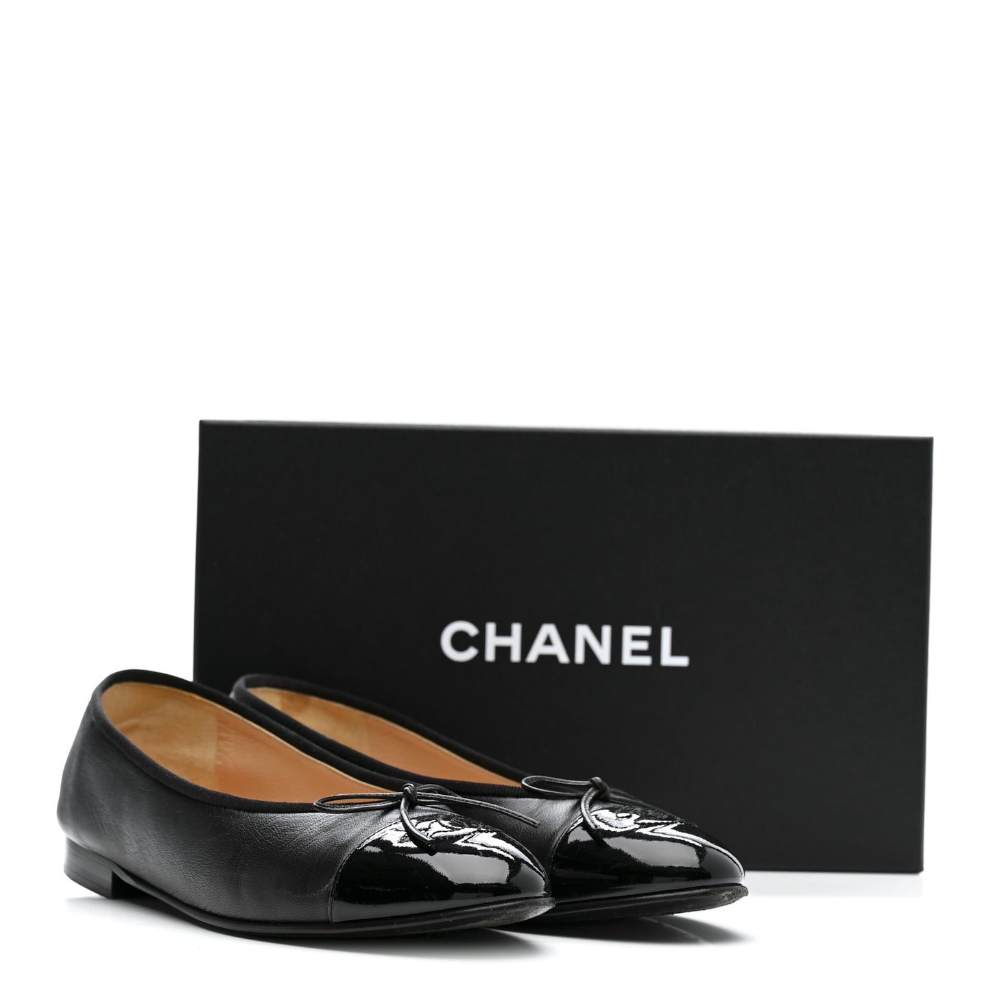 Lambskin Patent Cap Toe Ballerina Flats 39.5 Black