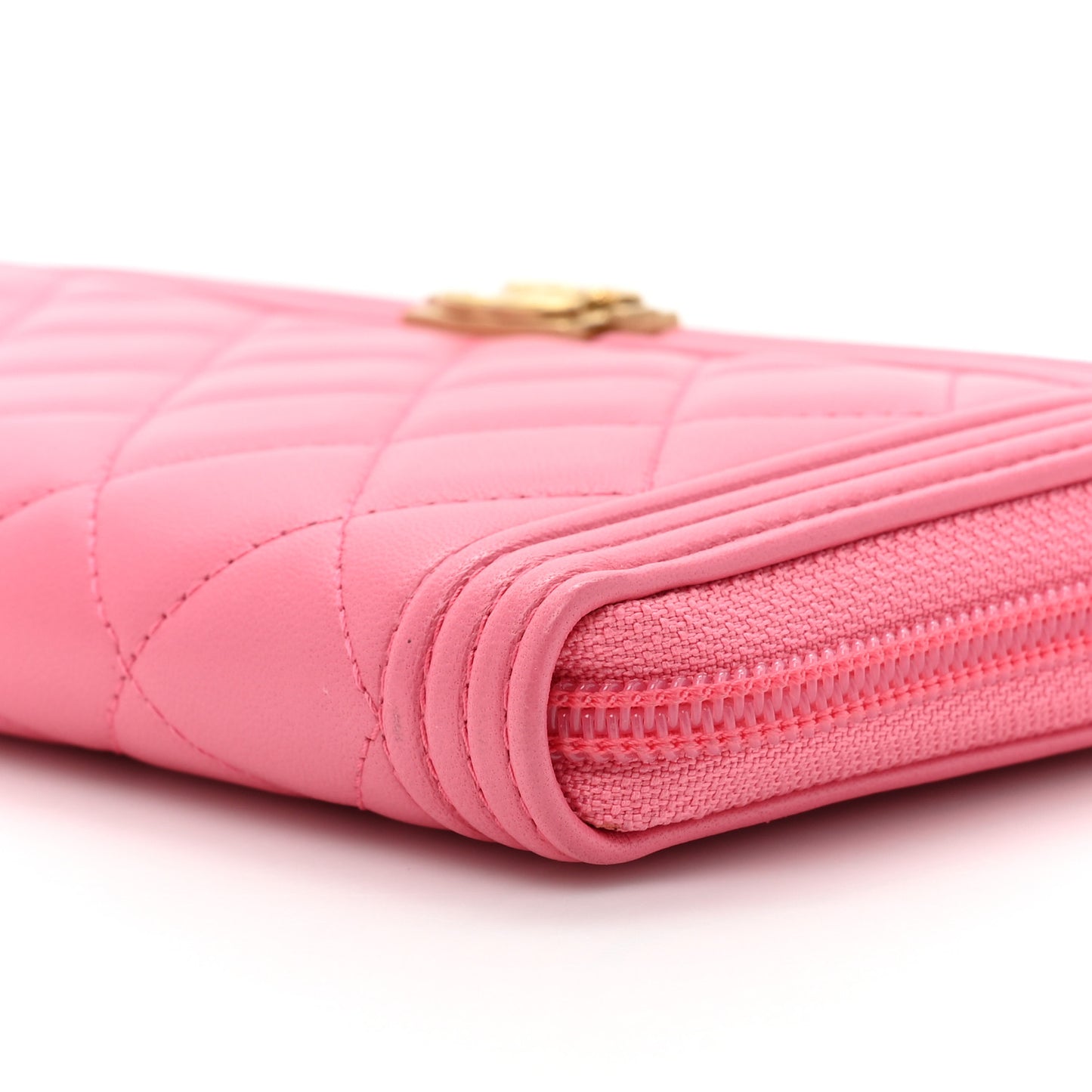 Lambskin Quilted Boy Zip Around Wallet Pink
