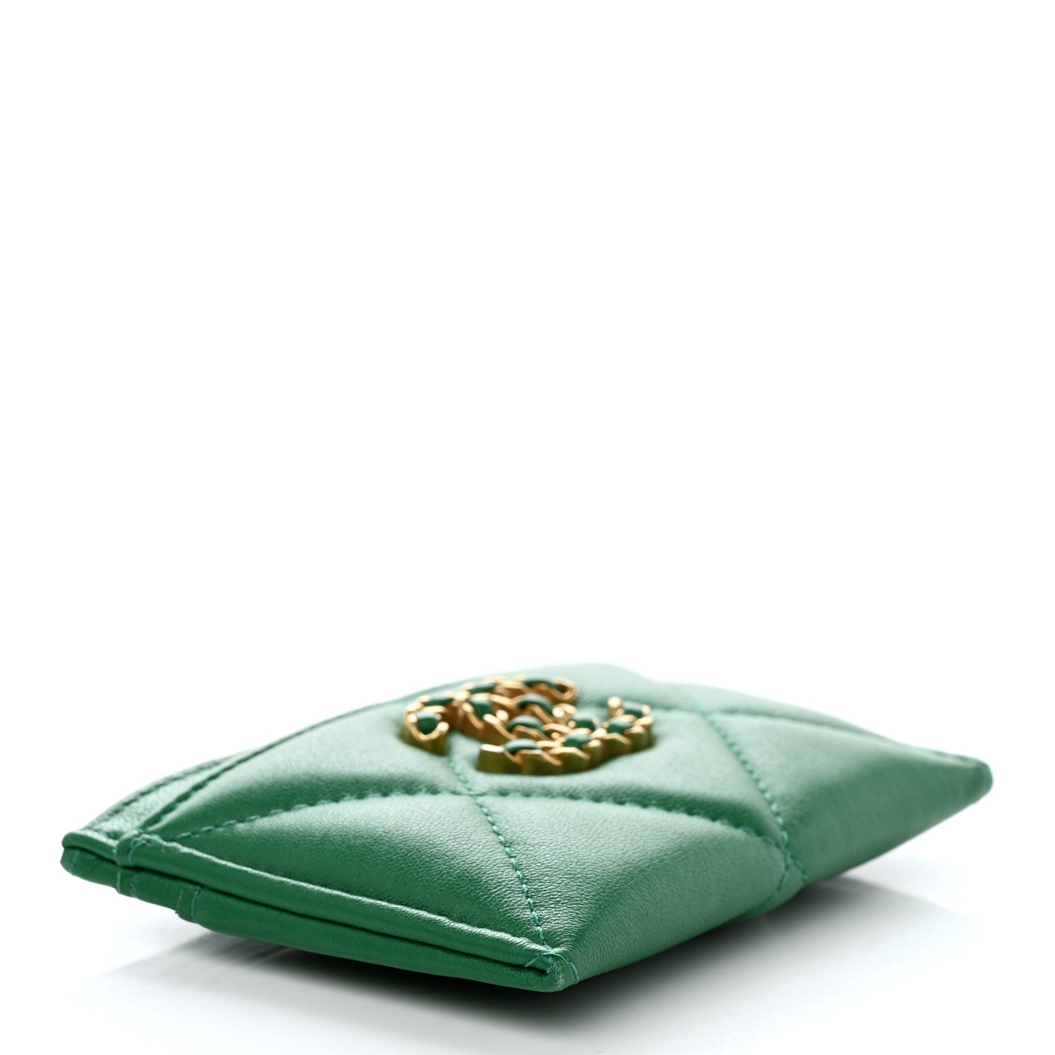 Chanel Lambskin Quilted Chanel 19 Card Holder Green 4 of 11