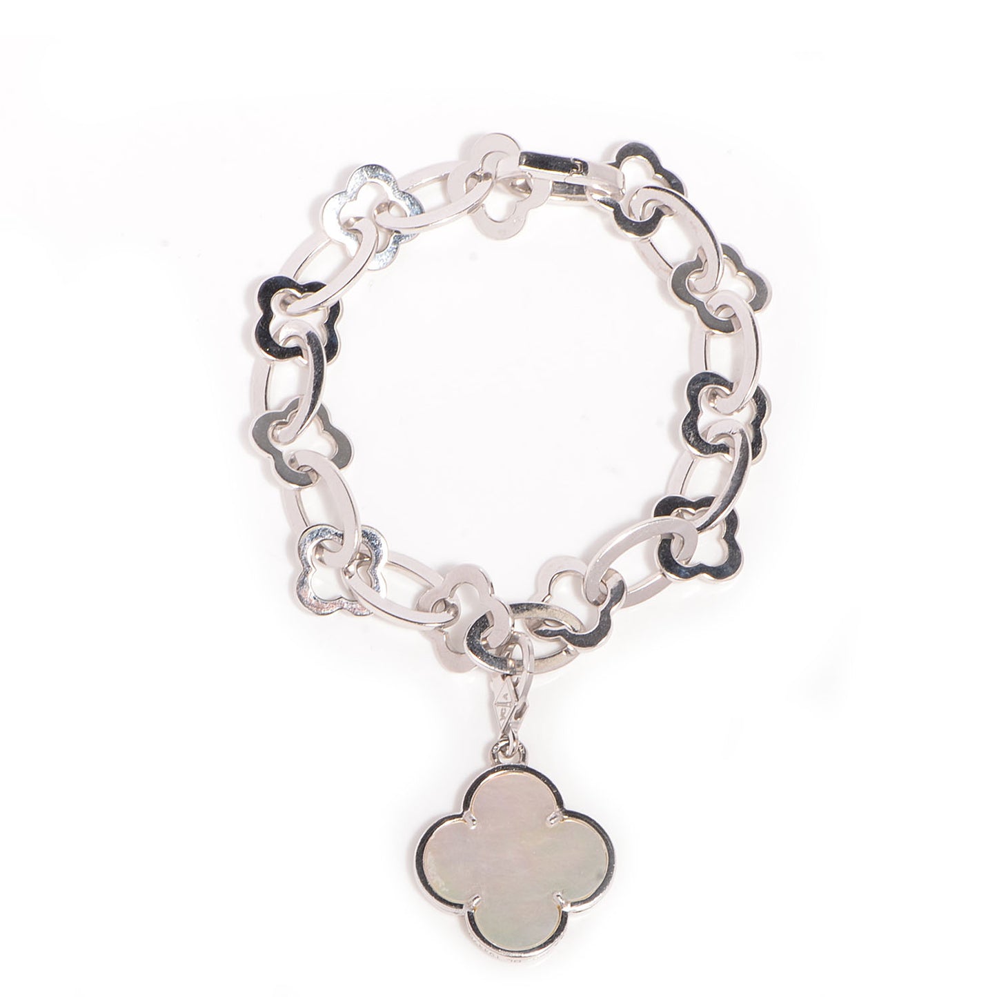 18K White Gold Mother of Pearl Byzantine Alhambra Charm Bracelet