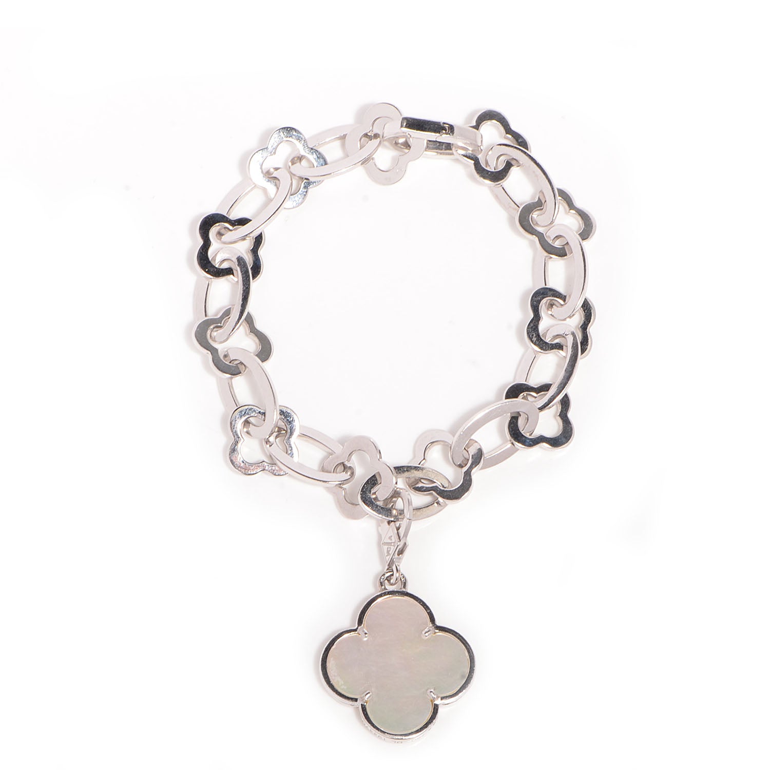 Van Cleef & Arpels 18K White Gold Mother of Pearl Byzantine Alhambra Charm Bracelet 1 of 8