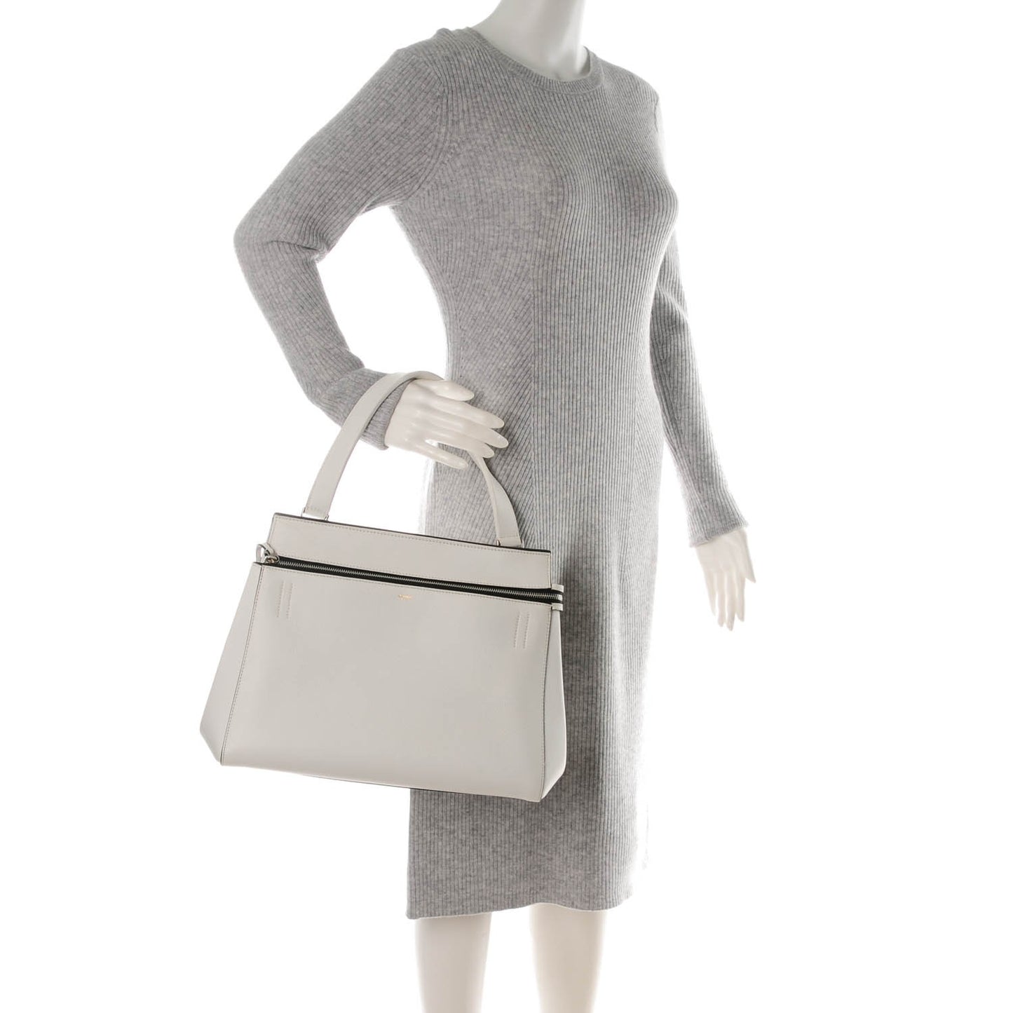 Grained Calfskin Medium Edge Shoulder Bag White