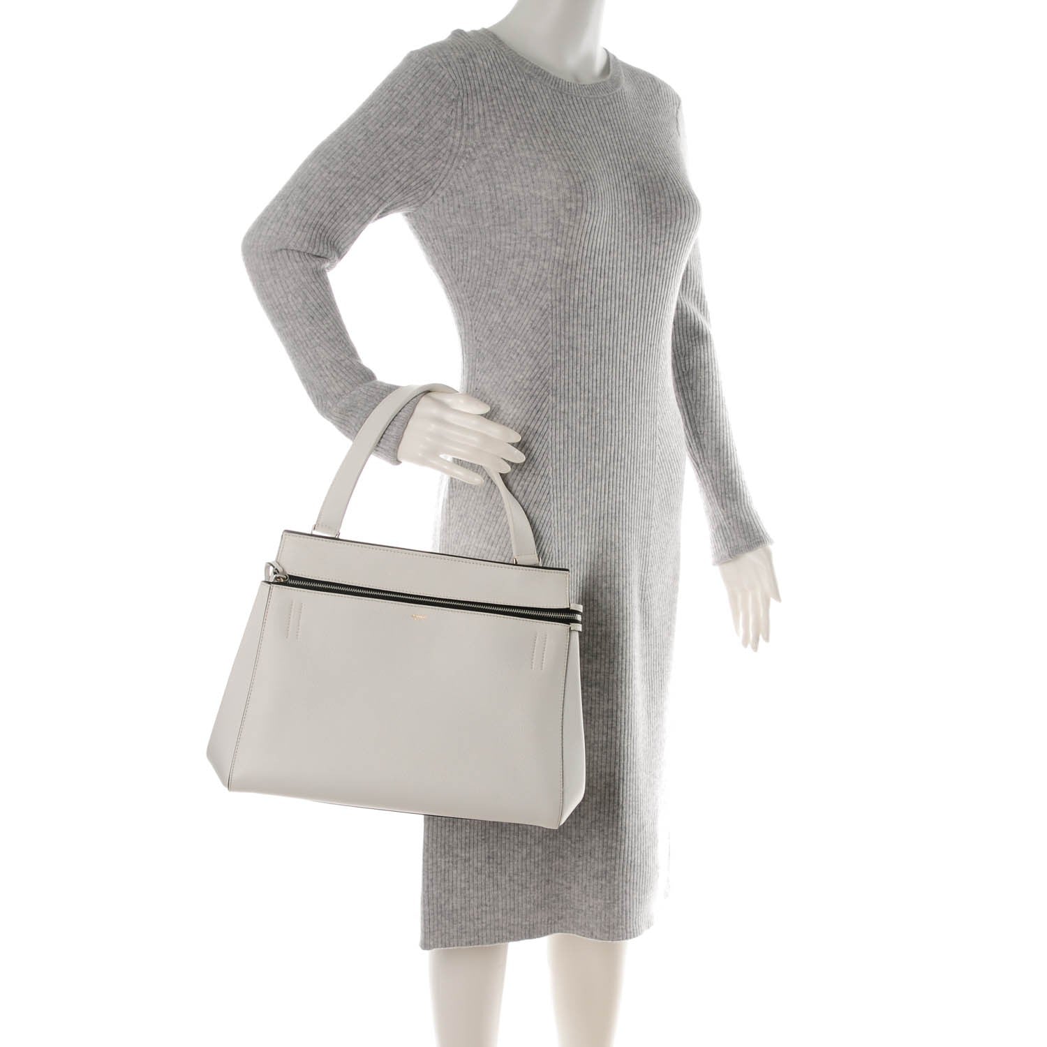 Celine Grained Calfskin Medium Edge Shoulder Bag White 2 of 8