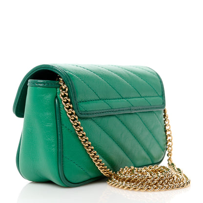 Gucci Azalea Calfskin Enamel Matelasse Diagonal Super Mini Torchon GG Marmont Shoulder Bag New Shamarock Emerald 3 of 11