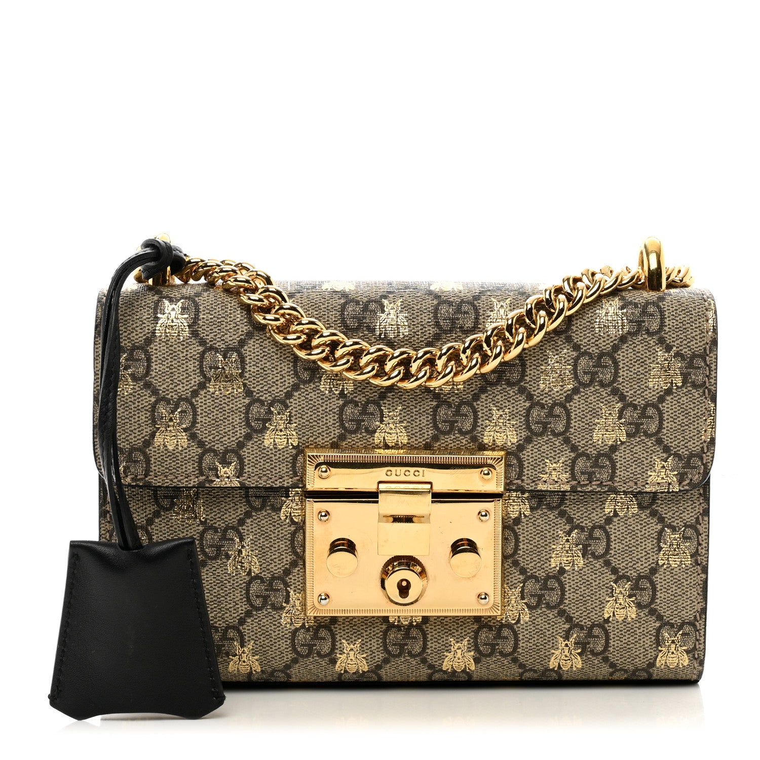Gucci GG Supreme Monogram Bees Small Padlock Shoulder Bag Black 1 of 13