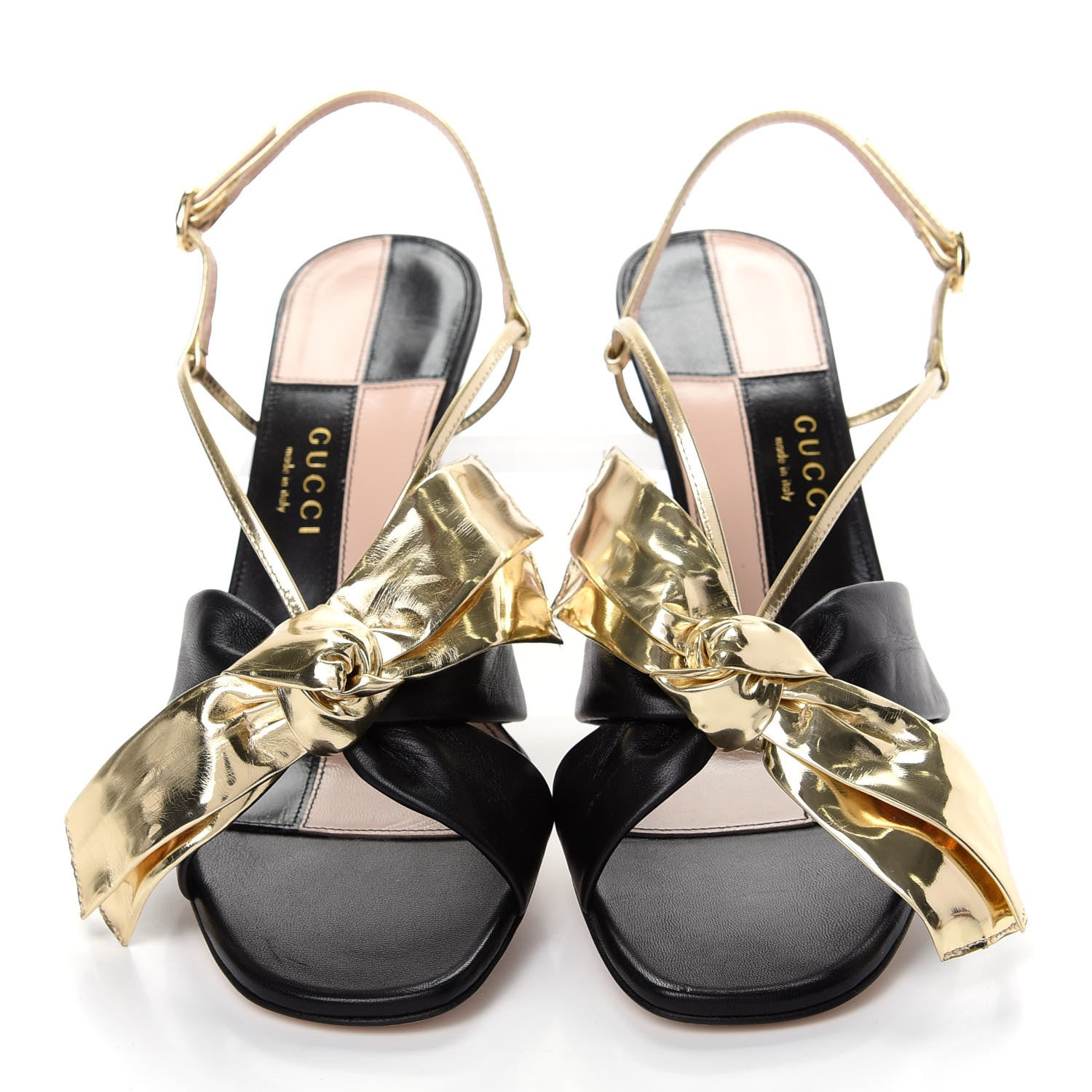 Gucci Nappa Metallic Bow Daphne Mid Heel Sandals 39 Black Platino 5 of 10