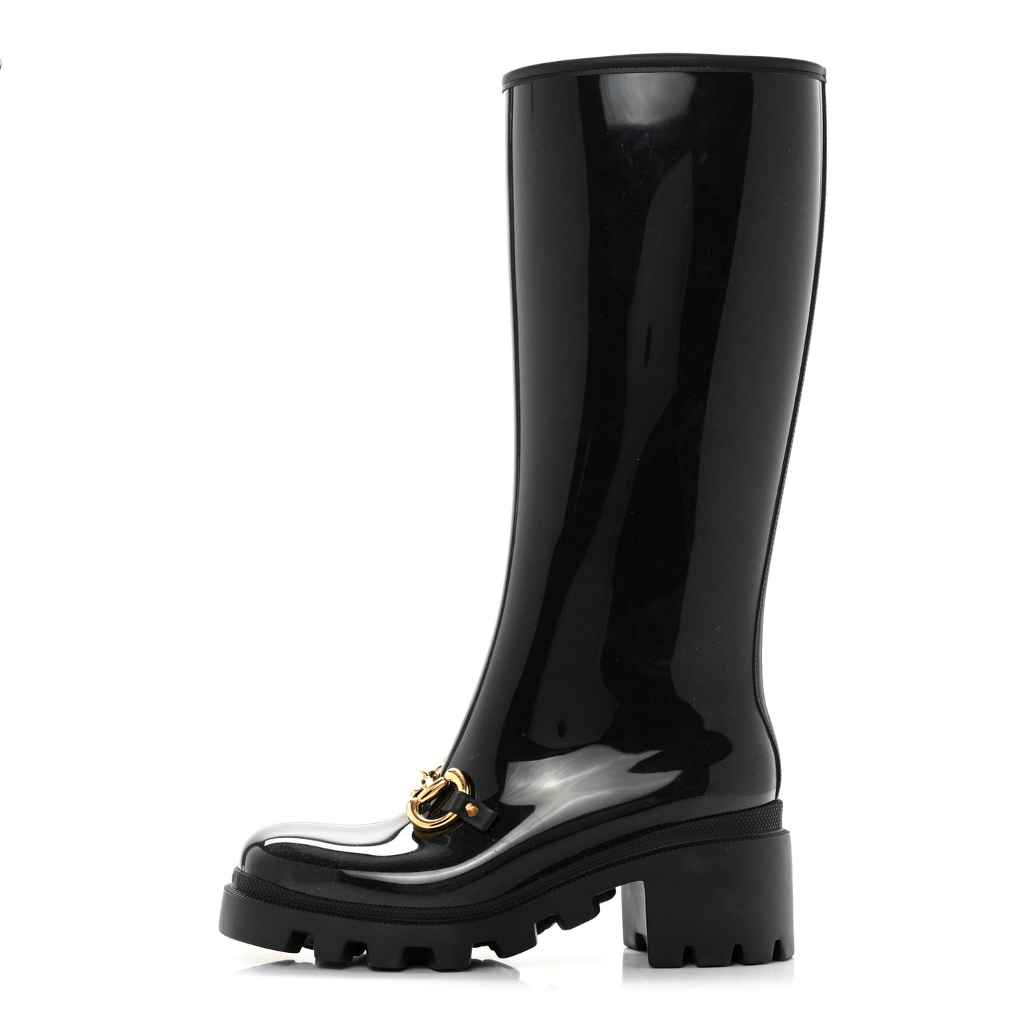 Rubber Horsebit Knee High Boots 38 Black
