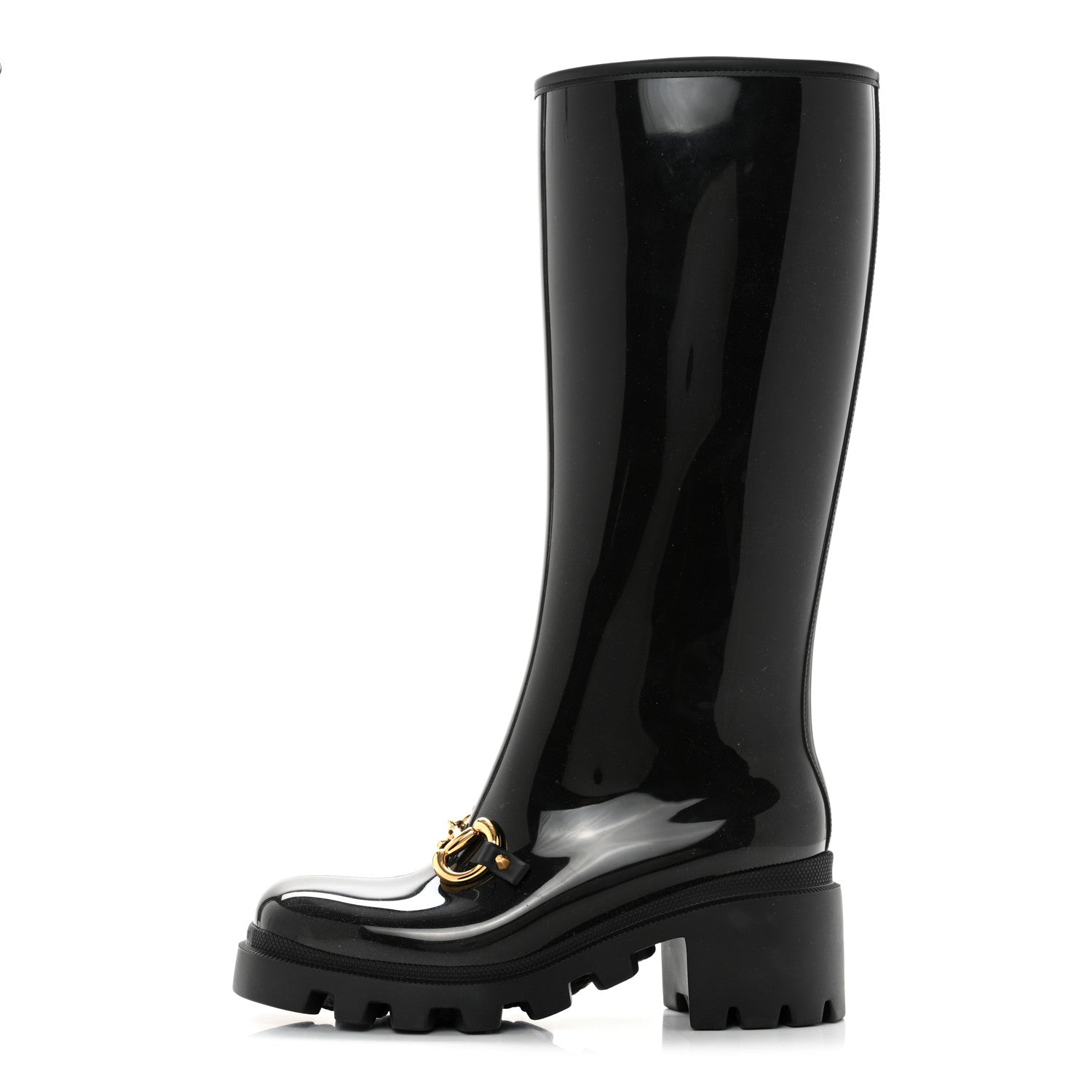 Gucci Rubber Horsebit Knee High Boots 38 Black 1 of 8