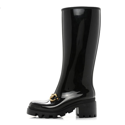 Gucci Rubber Horsebit Knee High Boots 38 Black 1 of 8