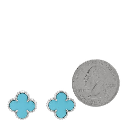 Van Cleef & Arpels 18K White Gold Turquoise Vintage Alhambra Earrings 2 of 4