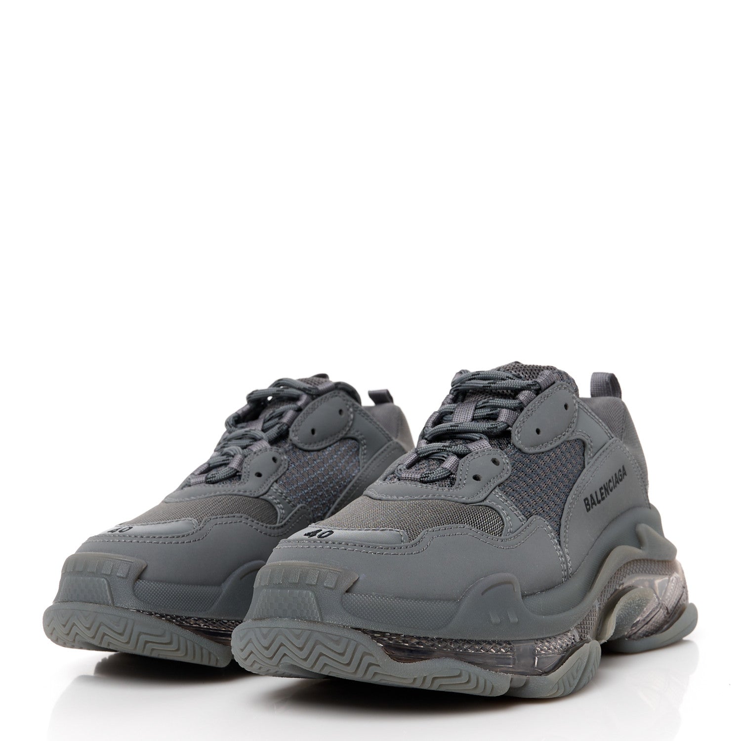 Balenciaga Fabric Mesh Clear Sole Womens Triple S Sneakers 40 Dark Grey 3 of 8