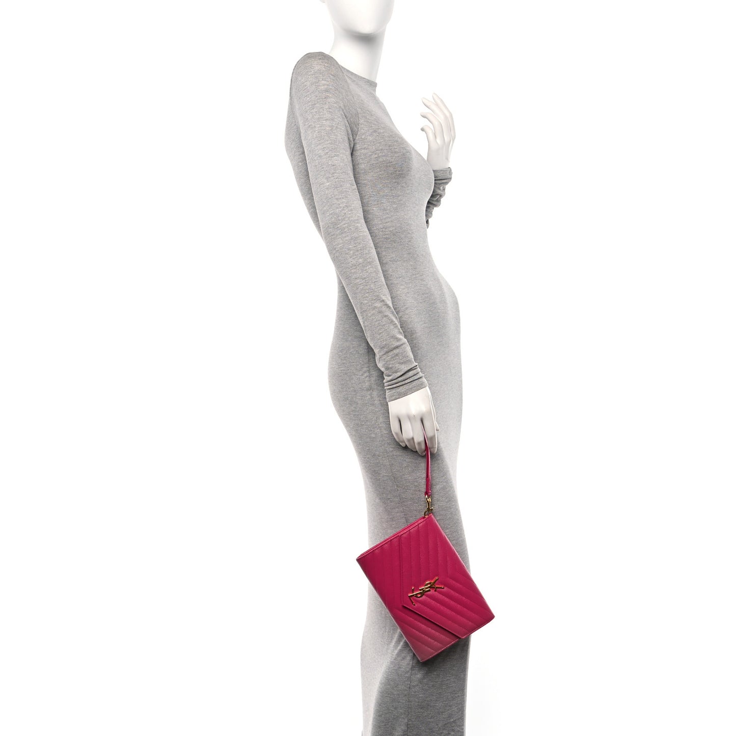 Grain De Poudre Matelasse Chevron Monogram Envelope Clutch Fuxia Couture