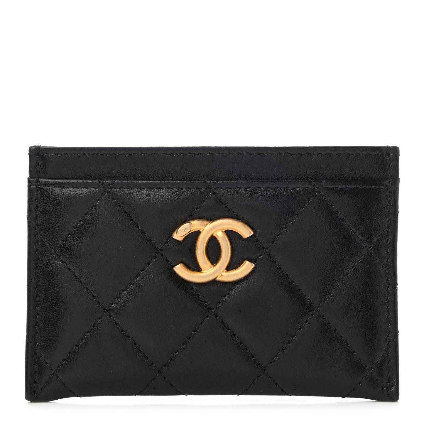 Lambskin Quilted Card Holder Black