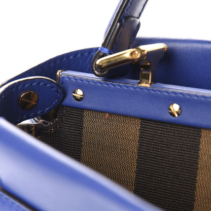 Fendi Vitello Morgan Fabric Jacquard Pequin Medium Peekaboo Iconic Satchel Blue Neon Tobacco 11 of 17