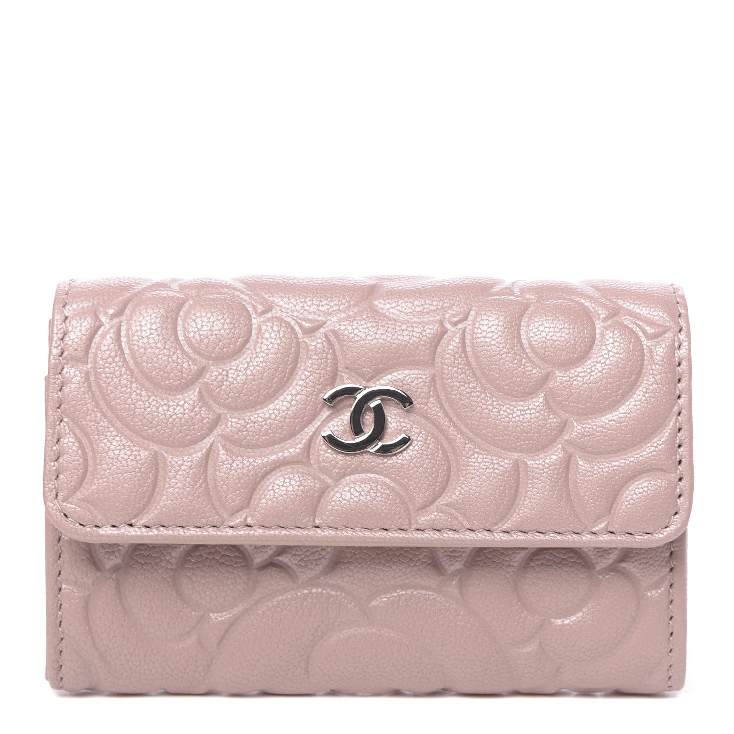 Chanel Goatskin Camellia Embossed Card Holder Wallet Light Pink 1 of 9
