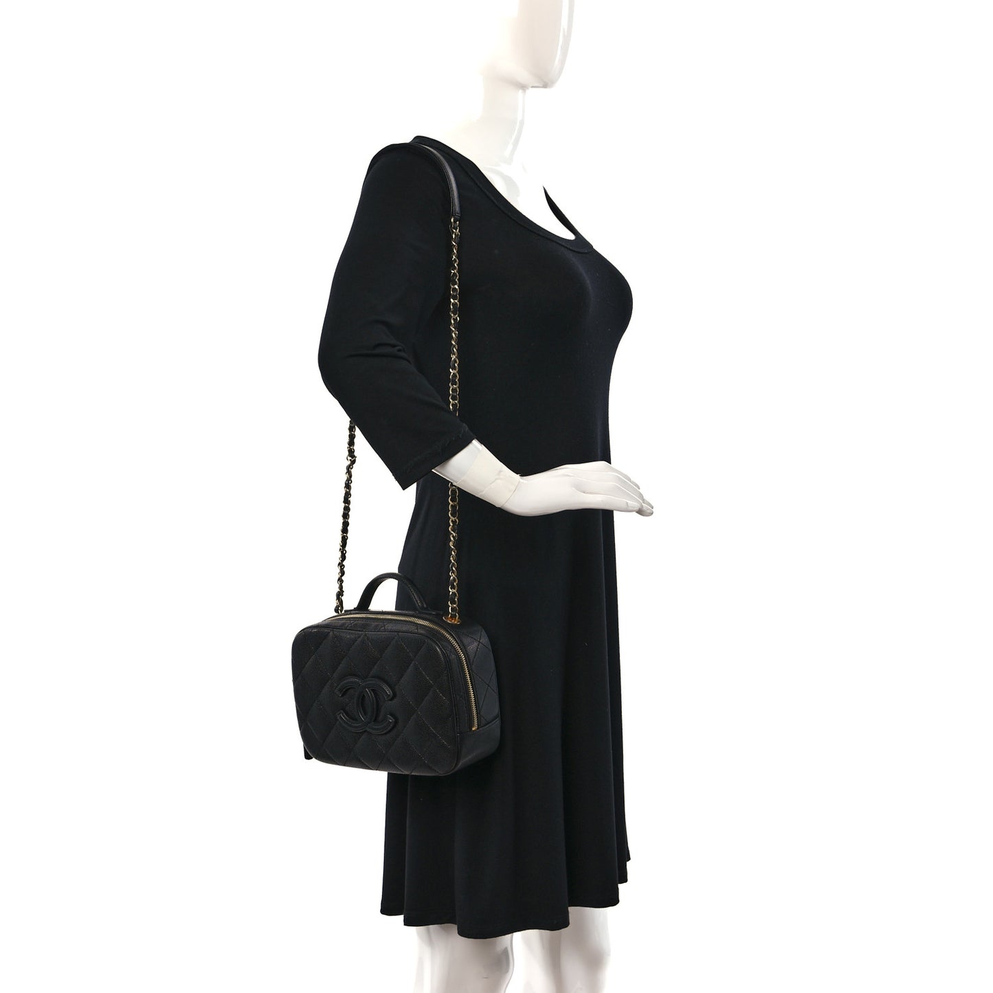 Caviar Quilted CC Top Handle Vanity Case Black