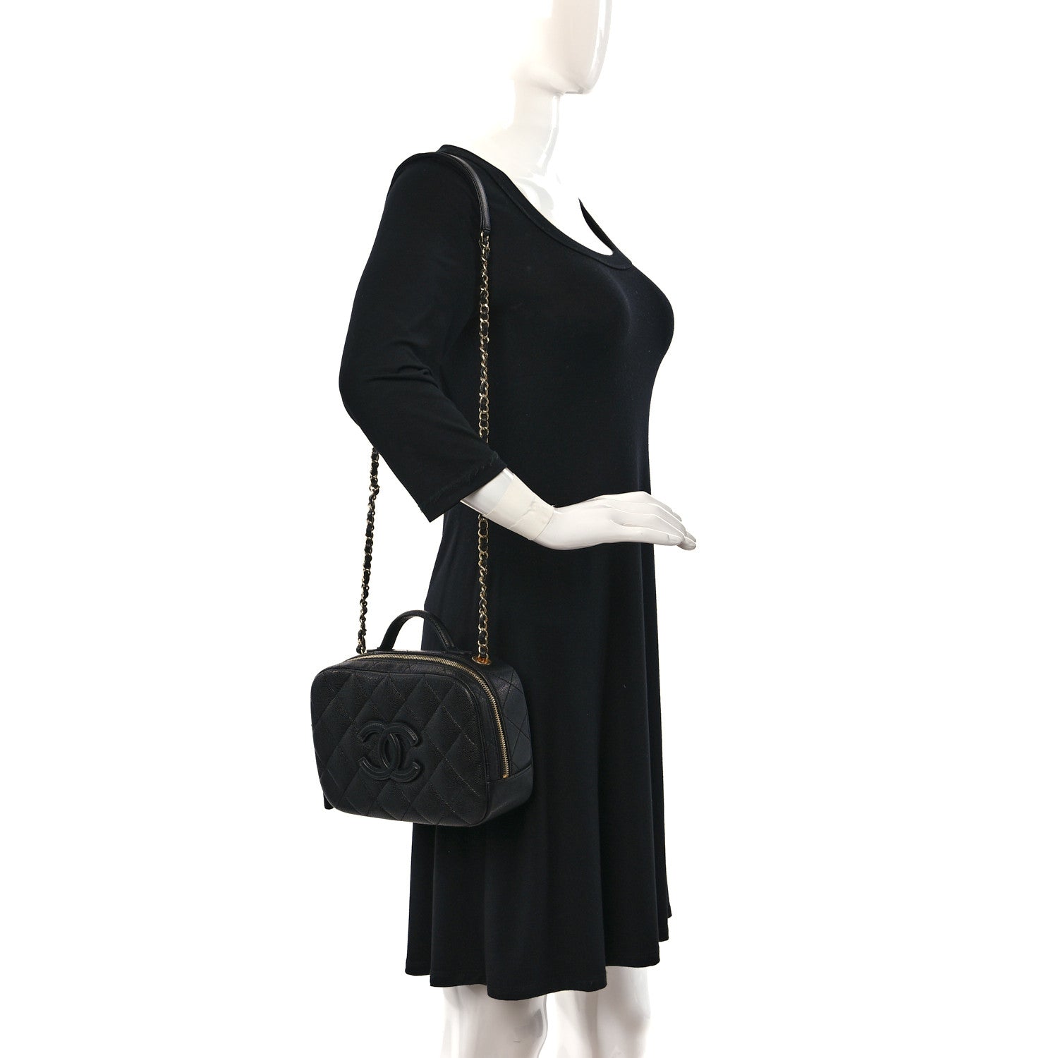 Chanel Caviar Quilted CC Top Handle Vanity Case Black 2 of 9