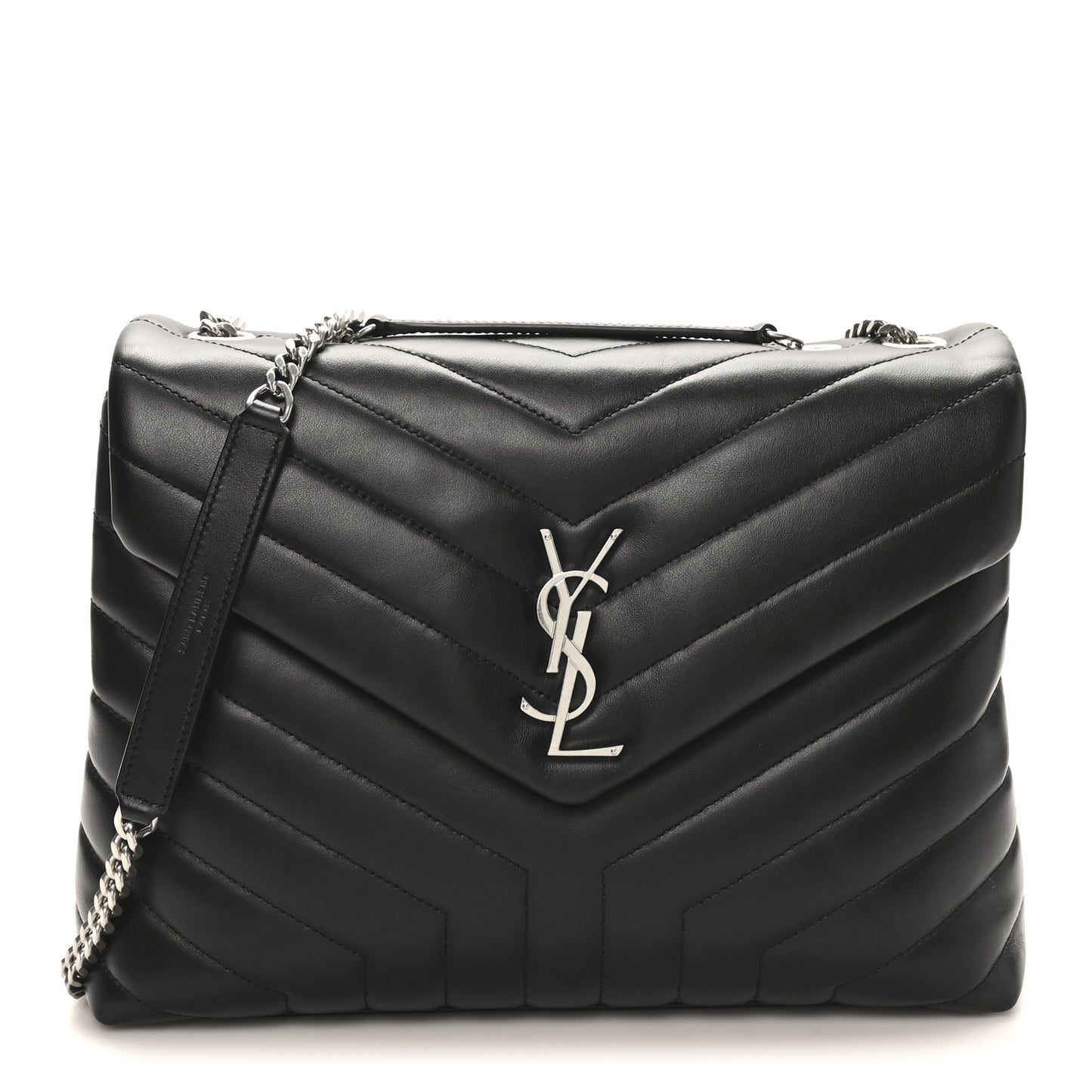 Calfskin Y Quilted Monogram Medium Loulou Chain Satchel Black