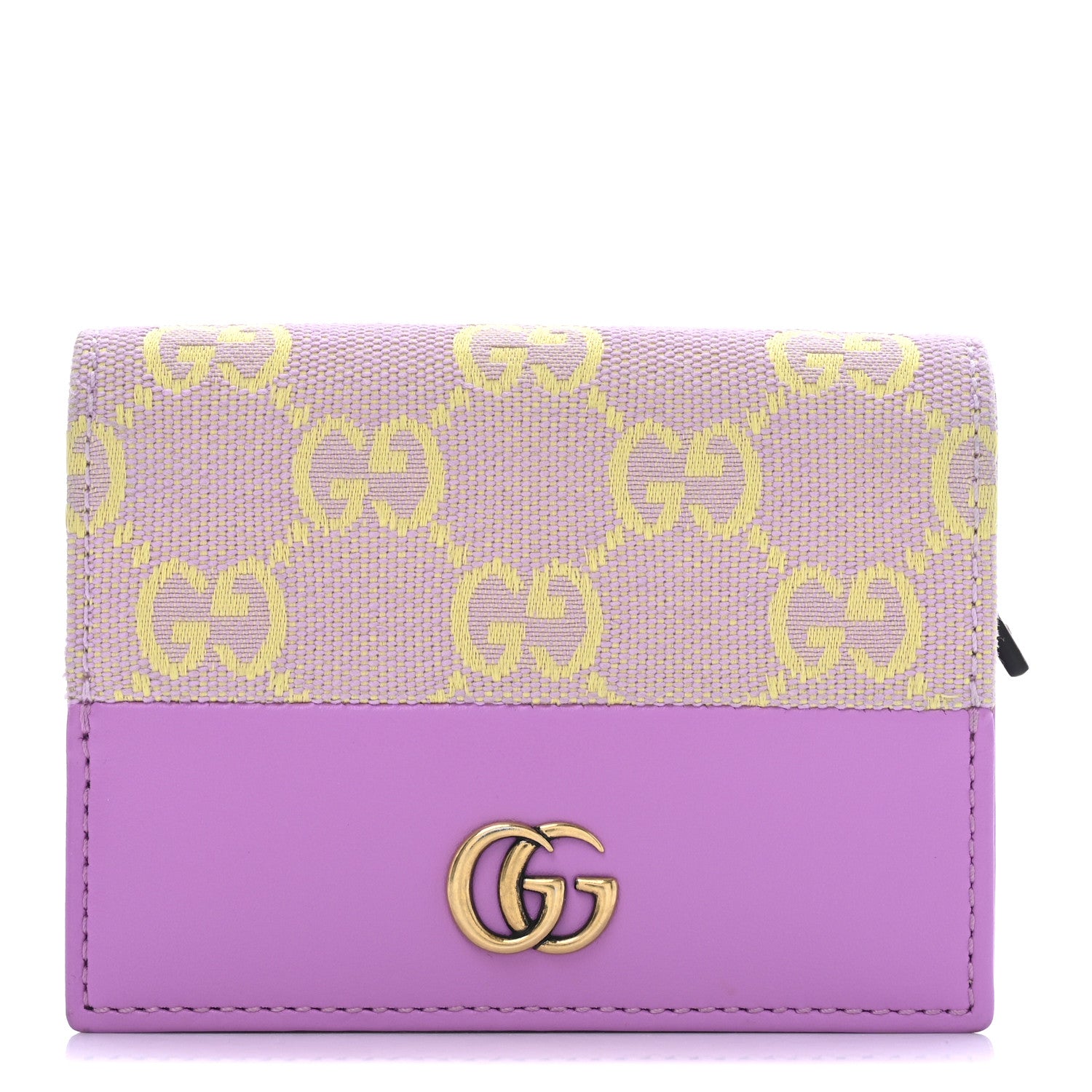 Gucci Moire Calfskin Monogram Bi-Fold Card Case Lilac Yellow 1 of 7