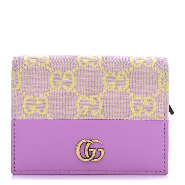 Gucci Moire Calfskin Monogram Bi-Fold Card Case Lilac Yellow