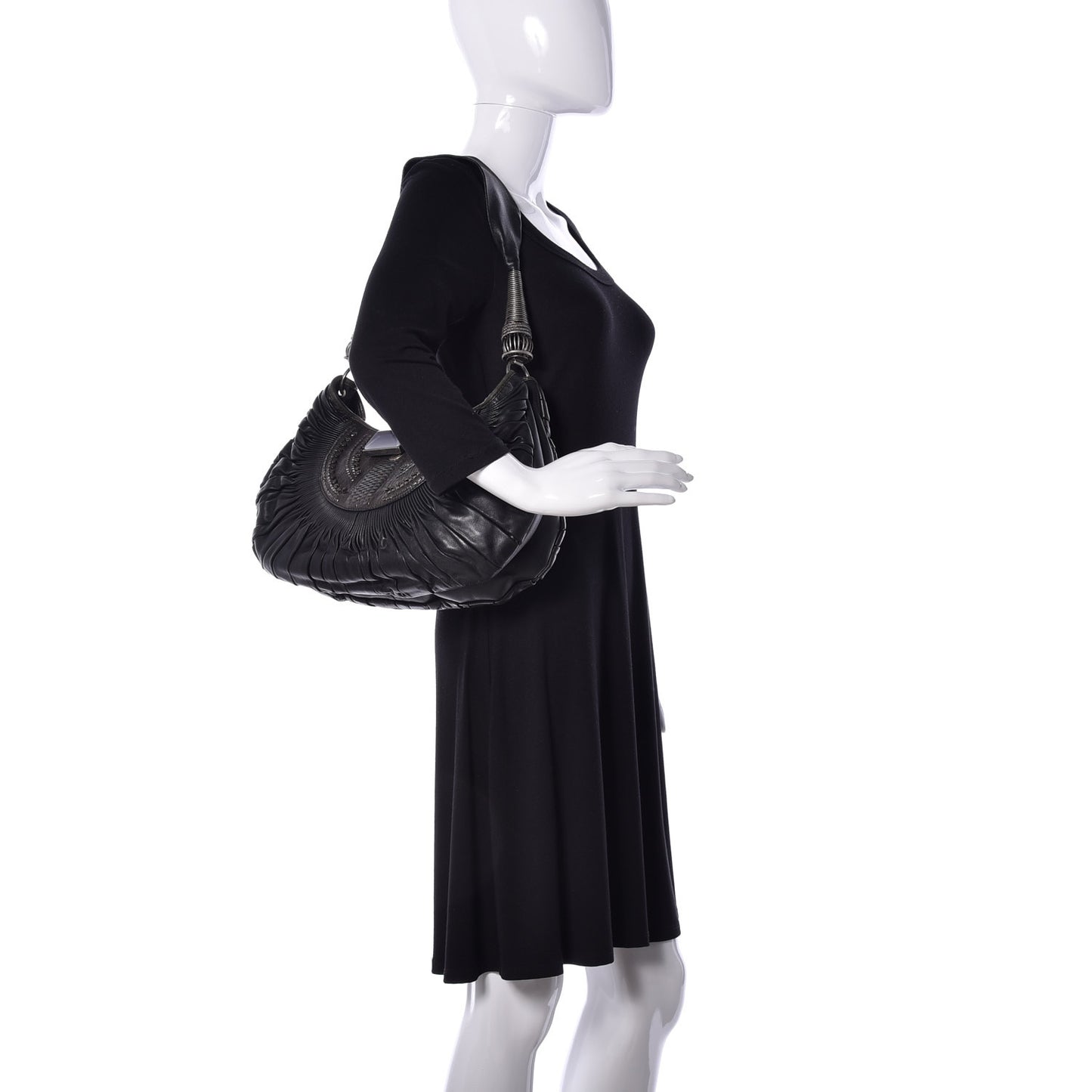 Lambskin Plisse Pleated Shoulder Bag Black