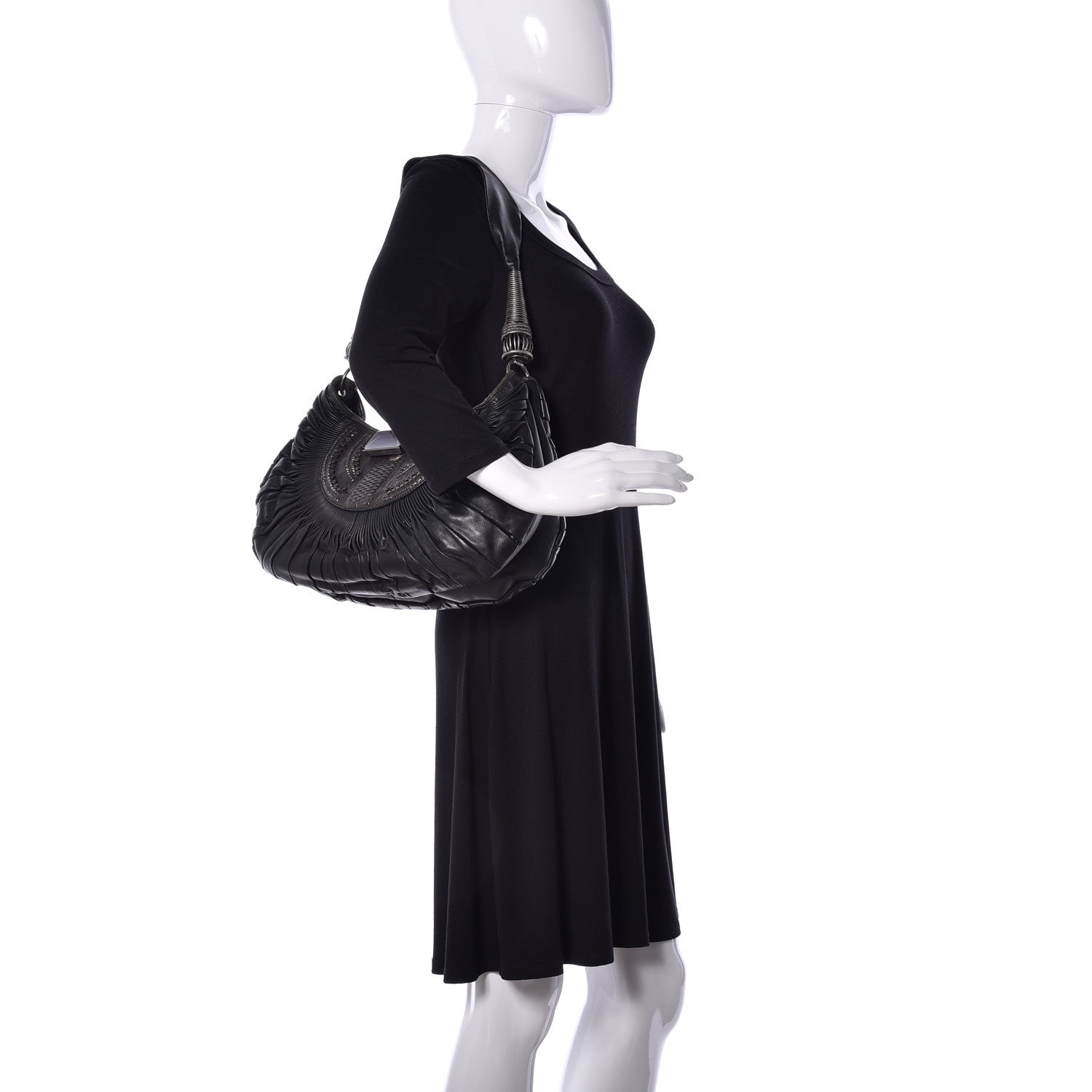 Christian Dior Lambskin Plisse Pleated Shoulder Bag Black 2 of 9
