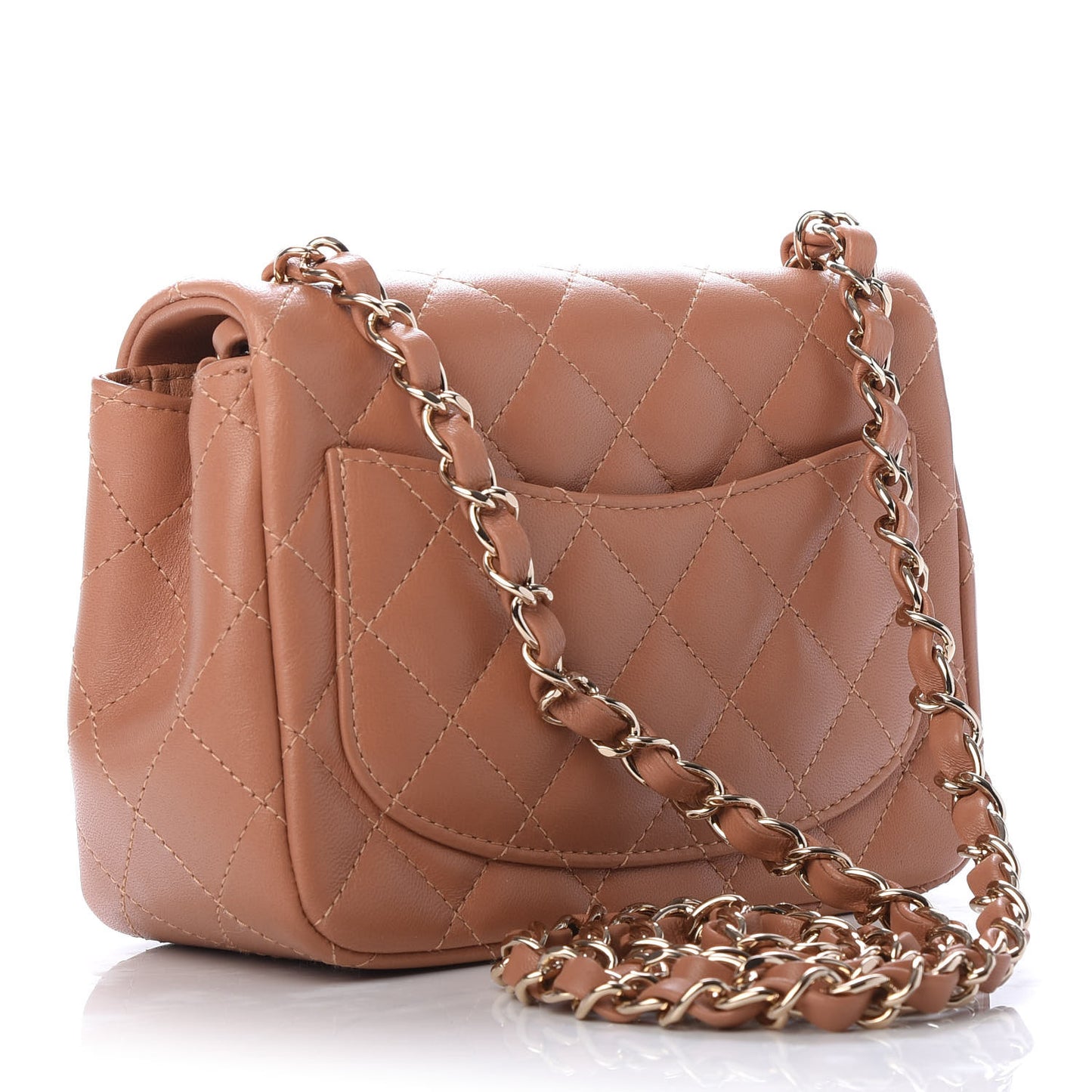 Lambskin Quilted Mini Square Flap Brown