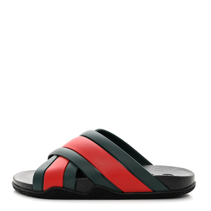 Gucci Rubber Web Womens Criss Cross Slide Sandals 36 Green Red 1 of 9