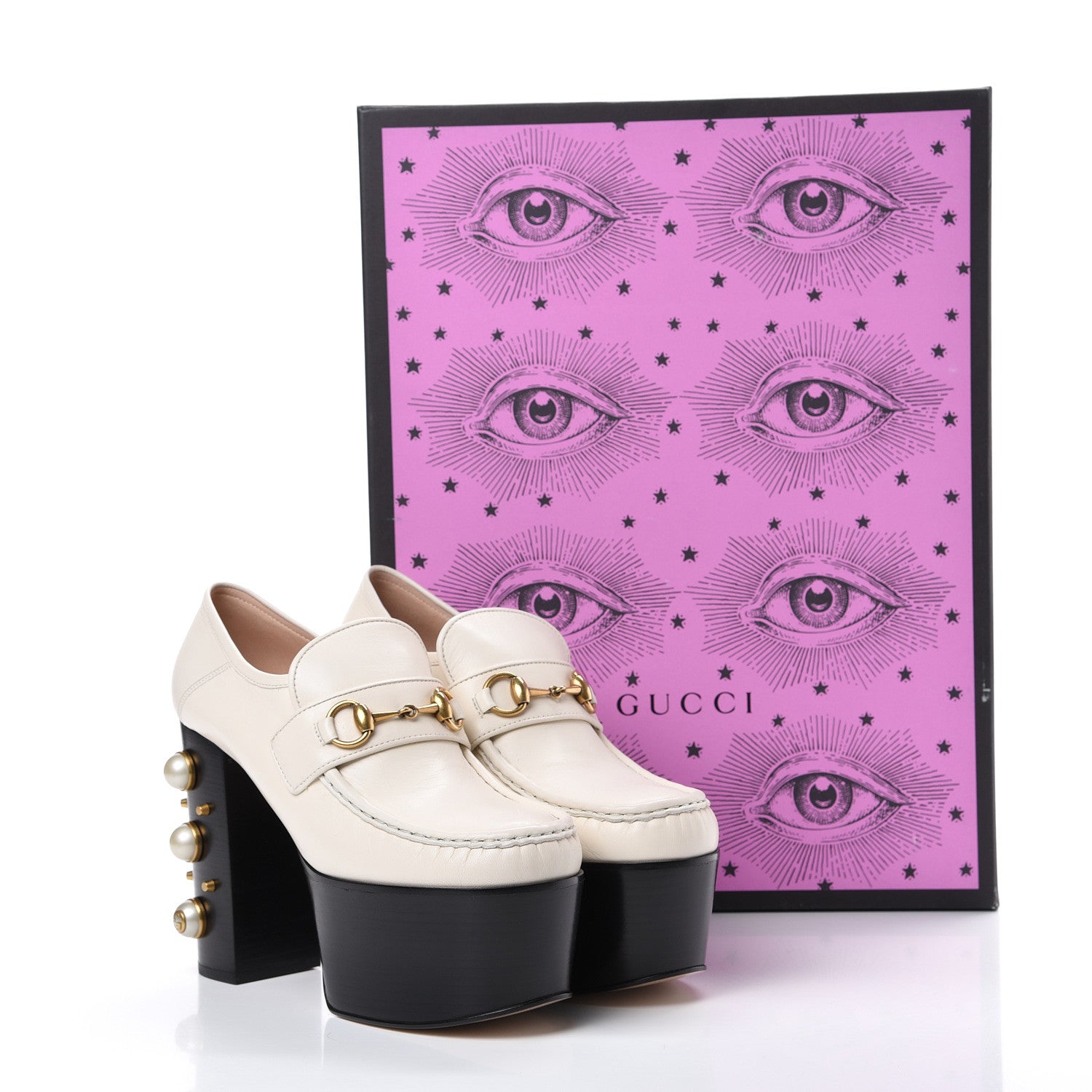 Gucci Malaga Kid Pearl Studded Vegas Platform Loafers 39 Mystic White 9 of 9