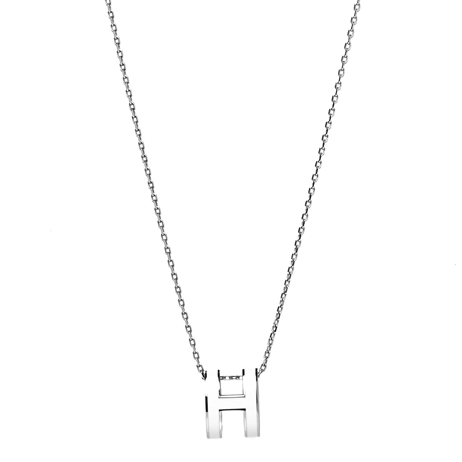 Hermes Lacquered Palladium Pop H Pendant Necklace White 1 of 5
