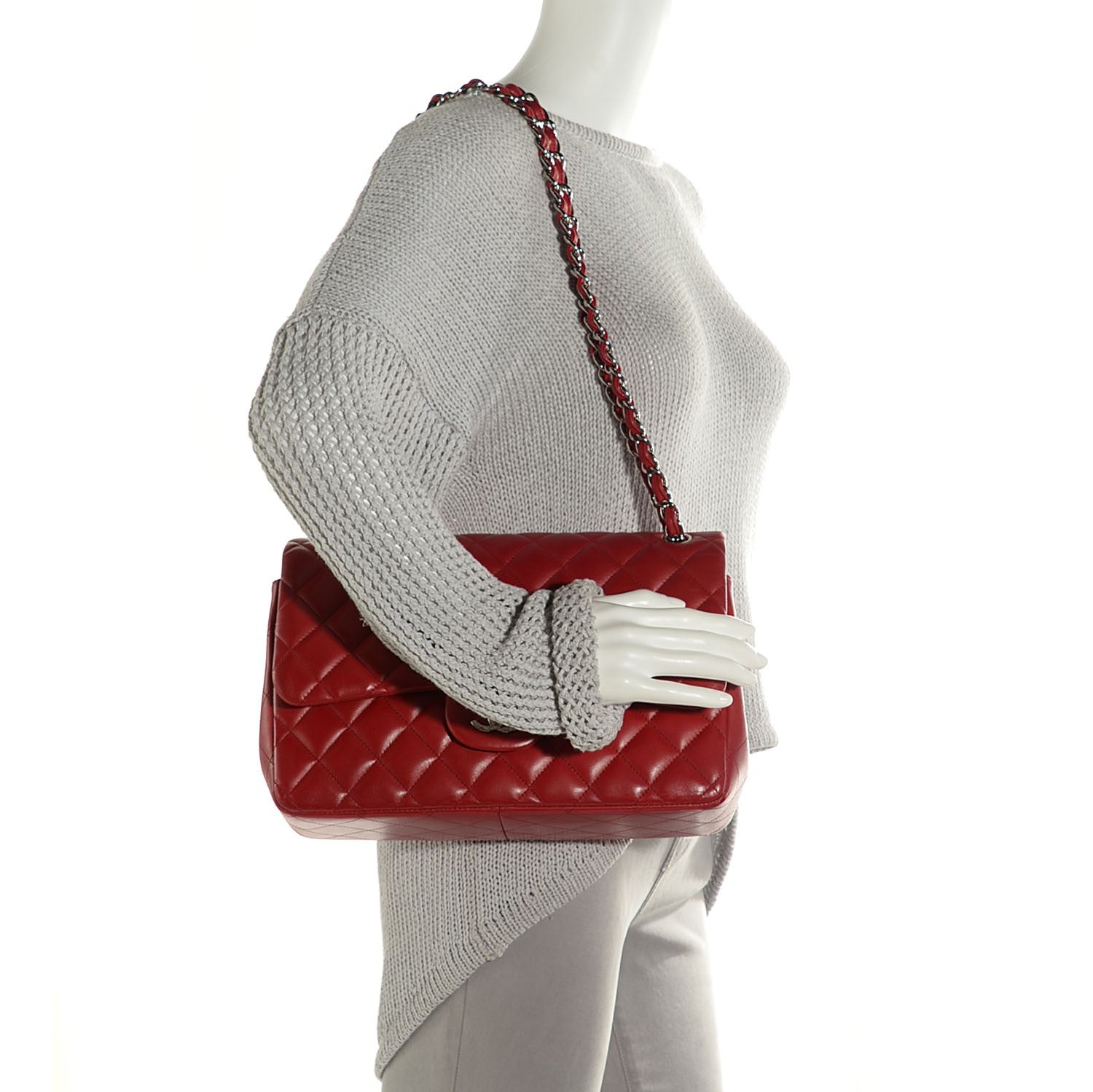 Chanel Lambskin Quilted Jumbo Double Flap Red 2 of 9