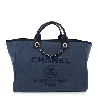 Chanel Canvas Sequin Medium Deauville Tote Navy 1 of 9