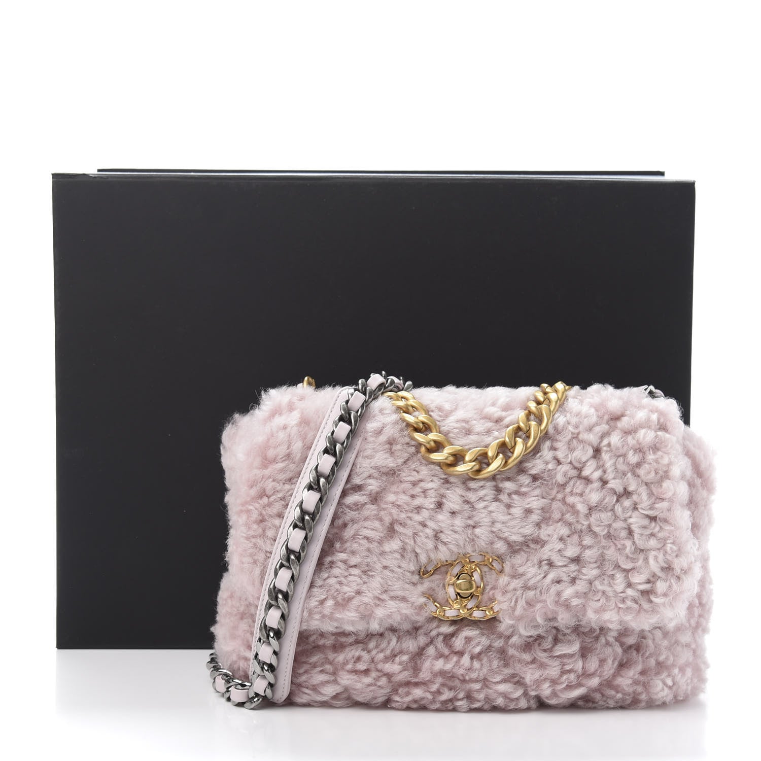 Chanel Shearling Sheepskin Medium 19 Flap Light Pink 651538