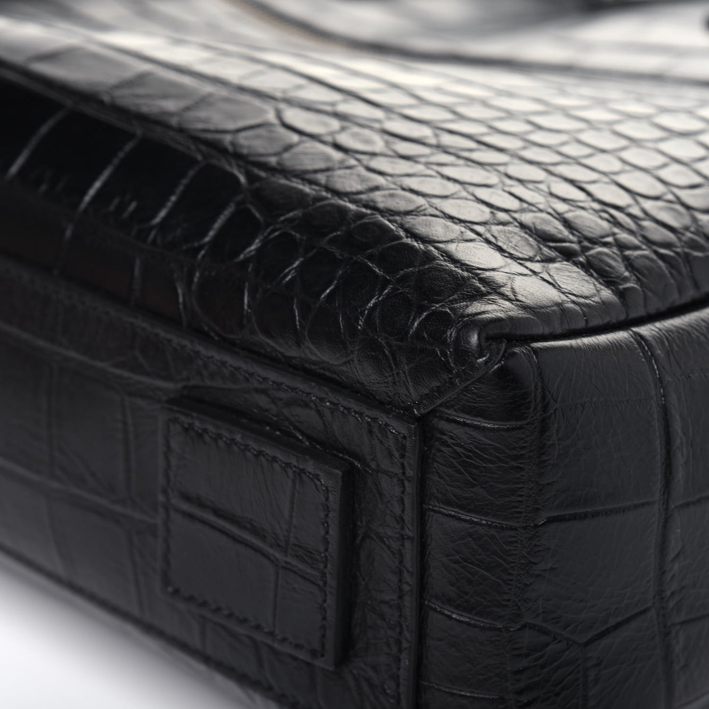 Calfskin Crocodile Embossed Bold Briefcase Black