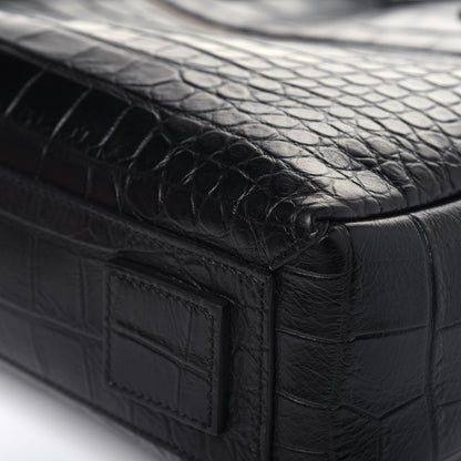Saint Laurent Calfskin Crocodile Embossed Bold Briefcase Black 10 of 13