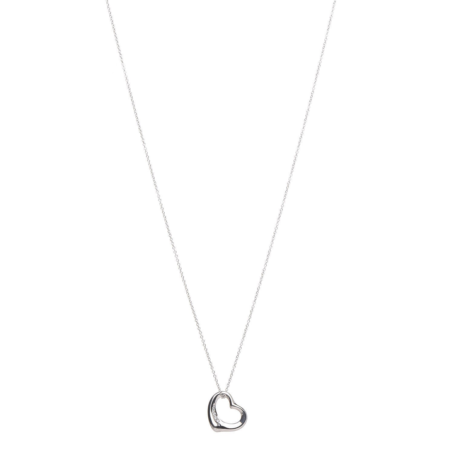 Tiffany Platinum Diamond Elsa Peretti Open Heart Pendant Necklace 1 of 7