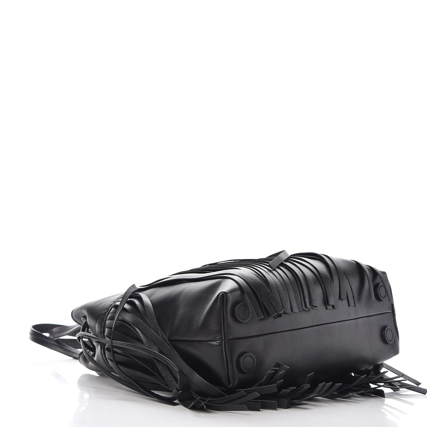 Nappa Fringe Trimmed Bucket Bag Black