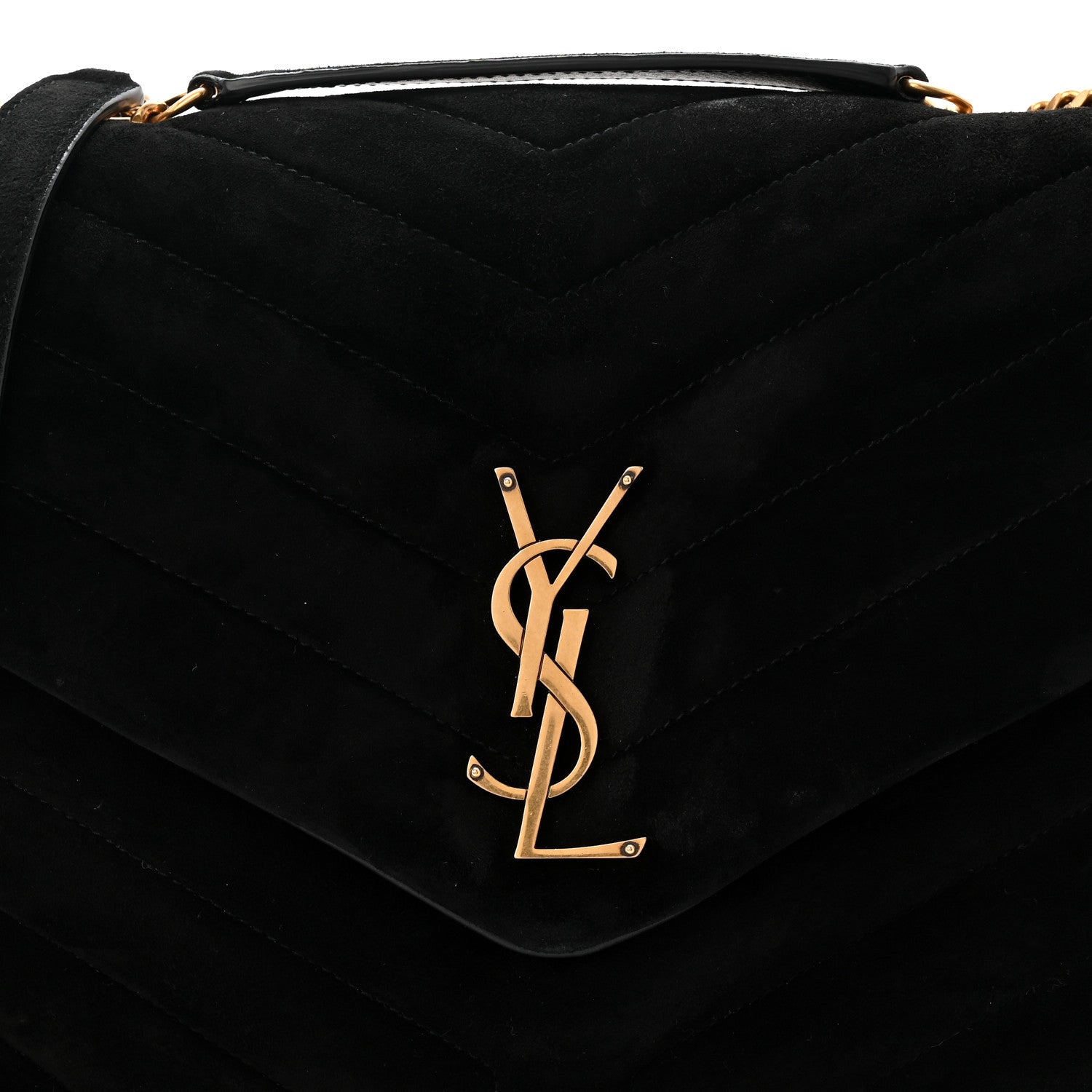 Saint Laurent Suede Y Quilted Monogram Medium Loulou Chain Satchel Black 14 of 19