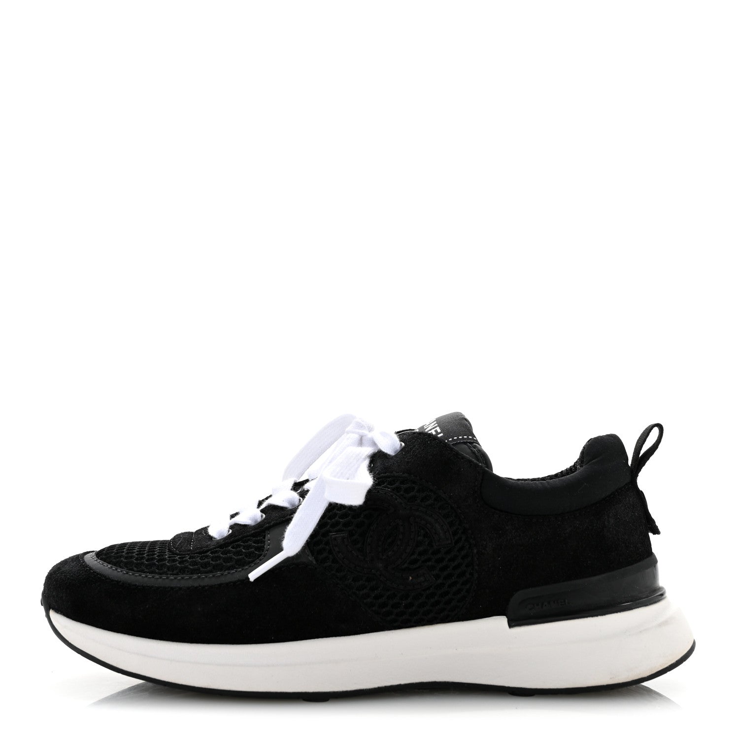 Chanel Calfskin Mesh Lycra Suede Womens Logo Sneakers 36 Black 1 of 9