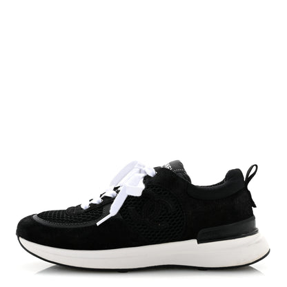Chanel Calfskin Mesh Lycra Suede Womens Logo Sneakers 36 Black 1 of 9