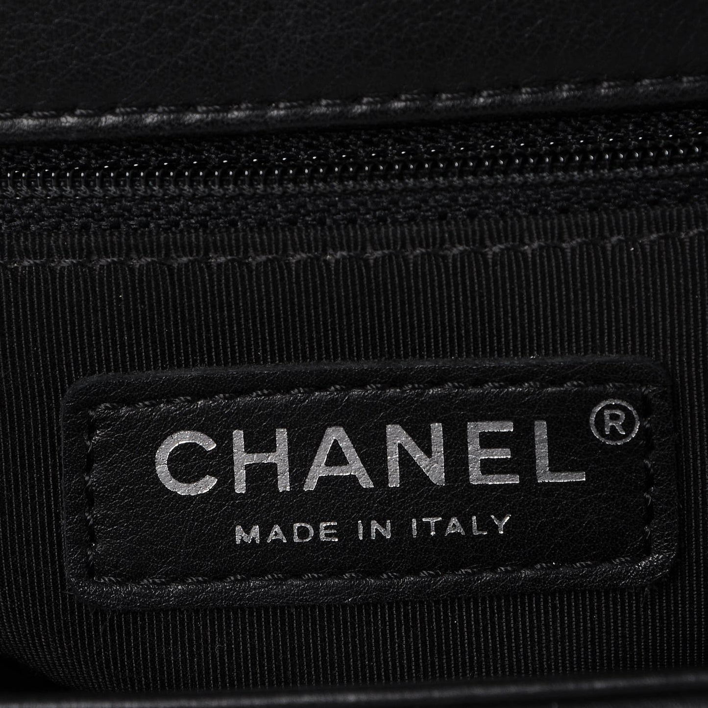 Calfskin Chevron Quilted Large Boy Flap Black