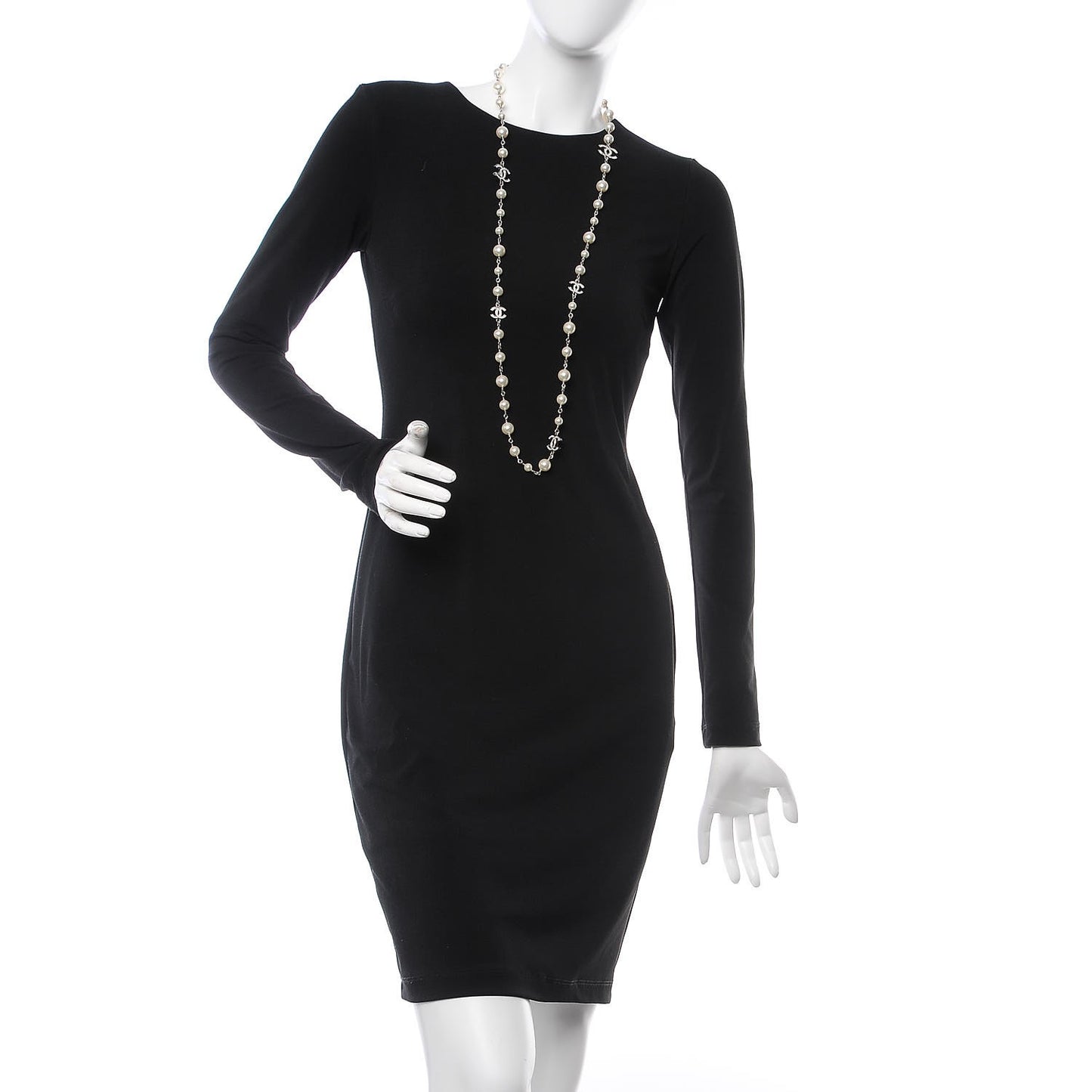 Crystal Pearl CC Long Necklace Silver