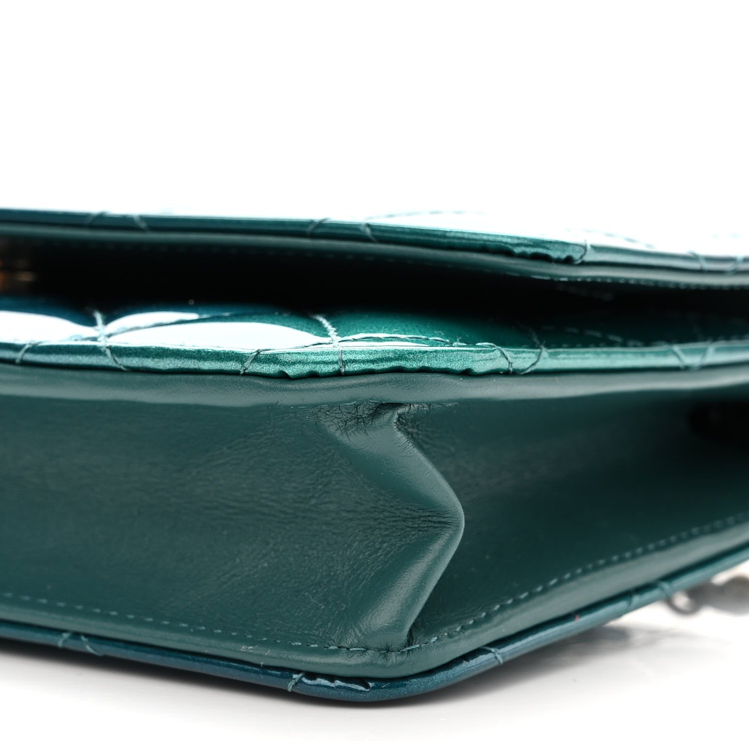 Chanel Shaded Patent Calfskin Quilted Wallet On Chain WOC Green Blue 11 of 12