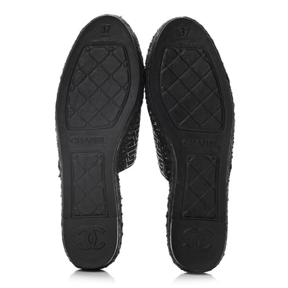 Chanel Tweed CC Slip On Espadrilles 37 Black Silver 7 of 15